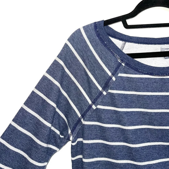 aerie Striped Sweatshirt Navy Blue & Silver Metallic Wide Neck Small Women’s - Picture 3 of 10